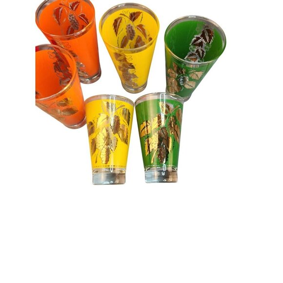 Vintage Libbey Grape Leaf Glasses Set of 7 | Gold Leaf Barware | 1950s–60s Multi - Picture 10 of 12